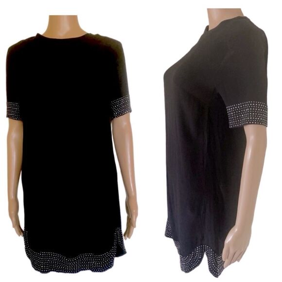 H&M Size 4 Black Sliver Beads Stud Summer Career Cocktail Party Mini Tunic Dress - Picture 1 of 10